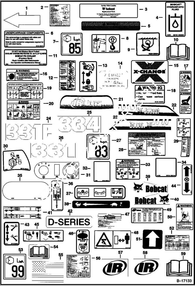 Схема запчастей Bobcat 334 - DECALS ACCESSORIES & OPTIONS