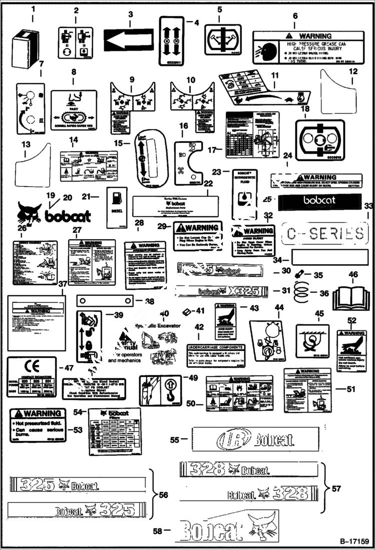 Схема запчастей Bobcat 328 - DECALS (S/N 514014900 & Above and 516611001 & Above) ACCESSORIES & OPTIONS