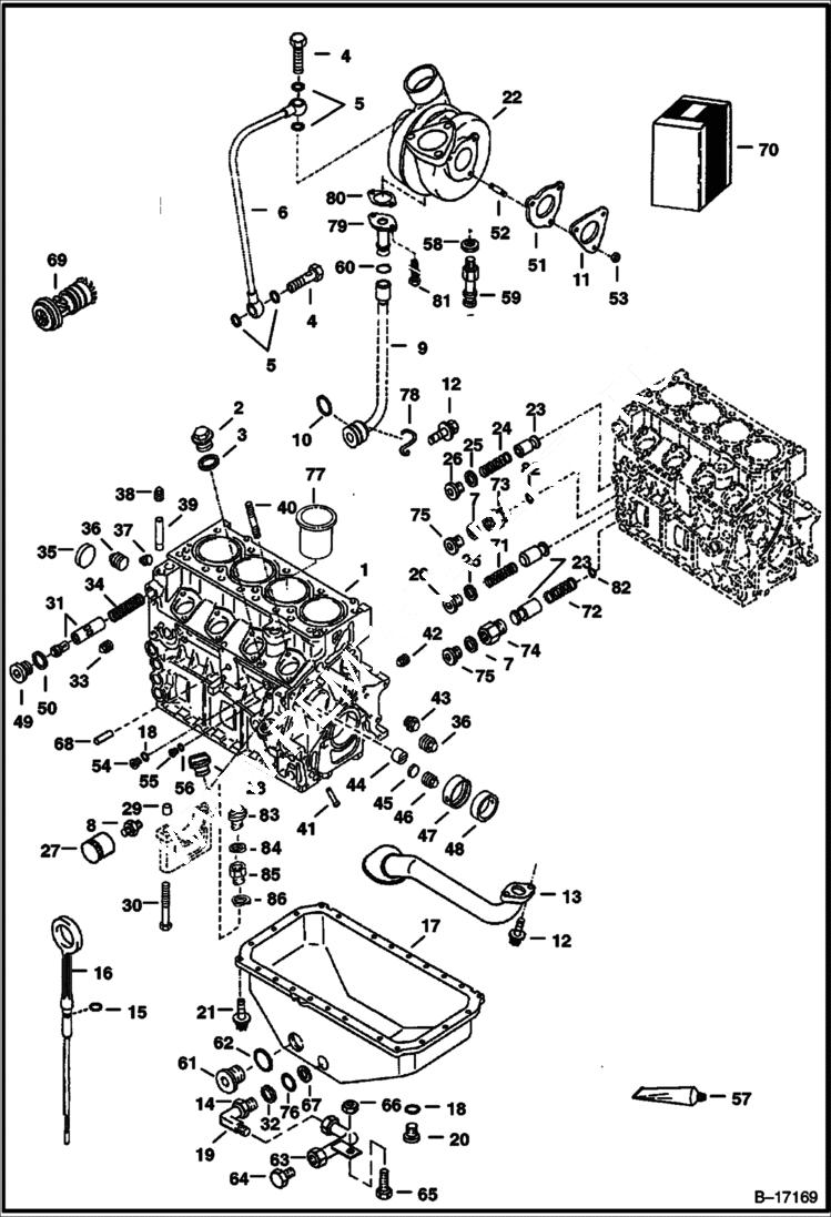 Схема запчастей Bobcat 800s - CRANKCASE & OIL PAN POWER UNIT