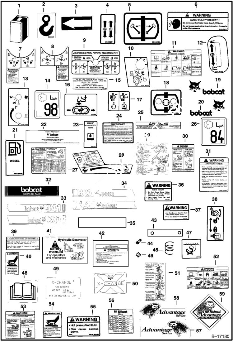 Схема запчастей Bobcat 337 - DECALS ACCESSORIES & OPTIONS