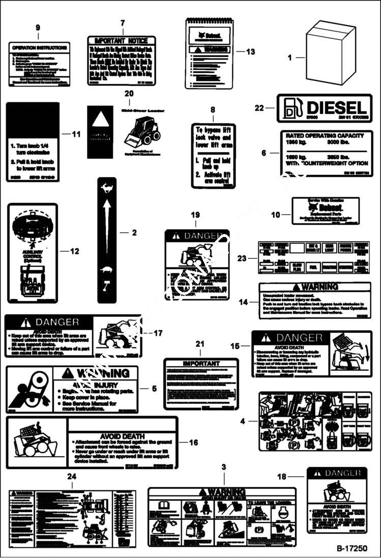 Схема запчастей Bobcat 900s - DECALS (Inside) ACCESSORIES & OPTIONS