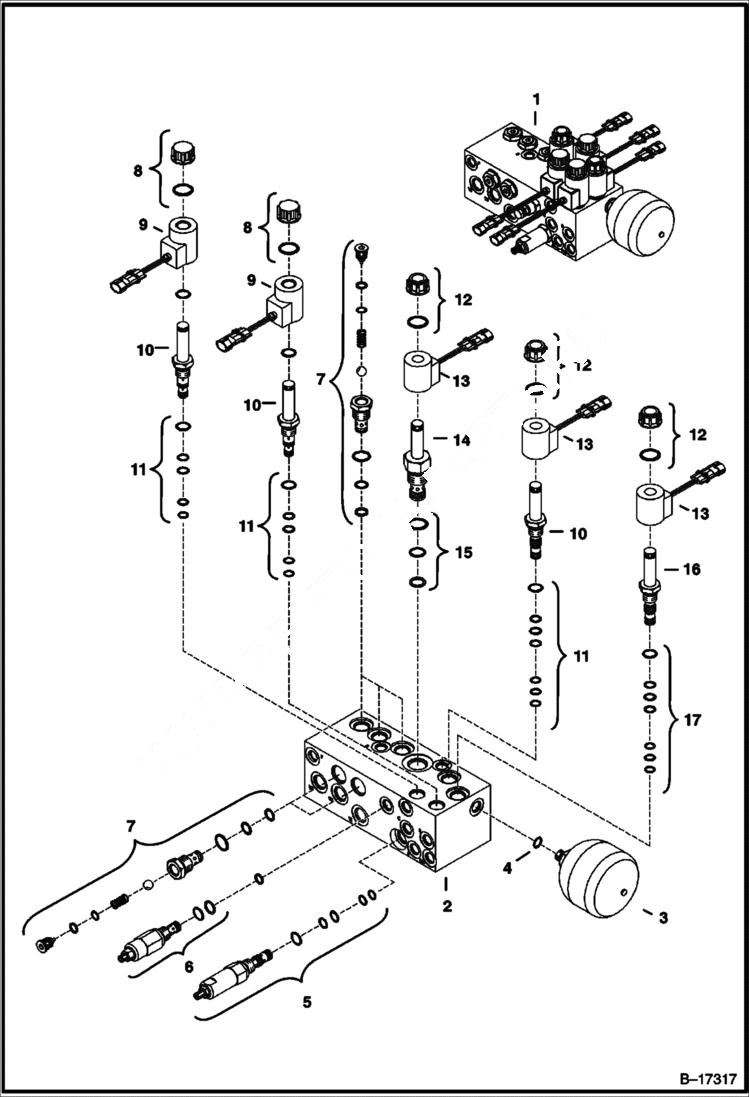 Схема запчастей Bobcat 334 - MANIFOLD ASSY (S/N 232512162, 232711316, 232611711 & Below) HYDRAULIC SYSTEM