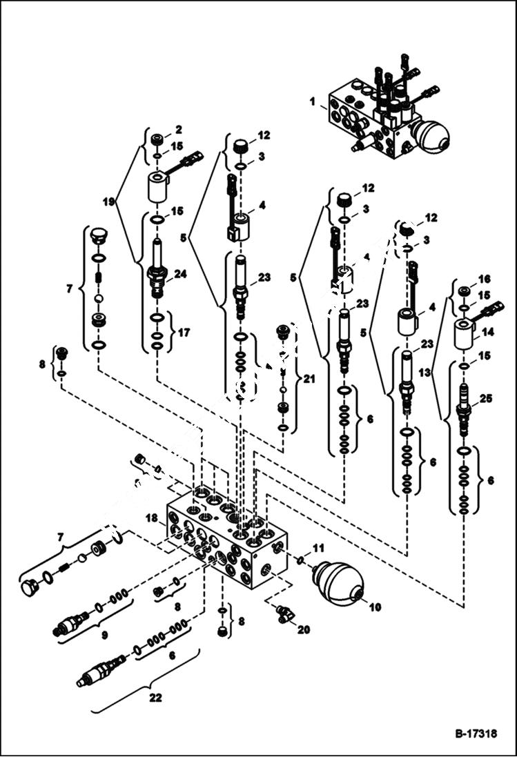 Схема запчастей Bobcat 331 - MANIFOLD ASSY (S/N (331) 234311001 - 11725, (331E) 234411001 - 11083, (334) 234511001 - 11507) HYDRAULIC SYSTEM