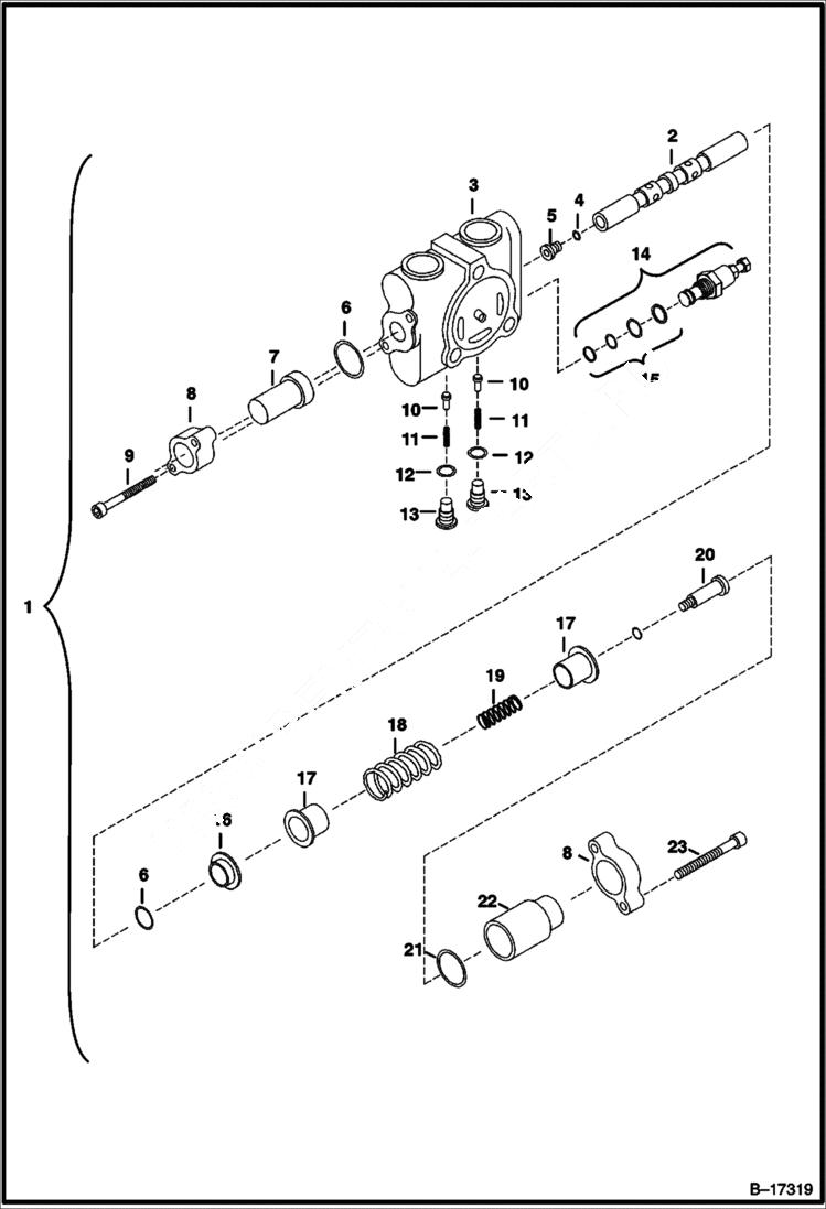 Схема запчастей Bobcat 334 - VALVE SECTION (Boost) (S/N 232512782 & Below 232711433 & Below, 232612157 & Below) HYDRAULIC SYSTEM