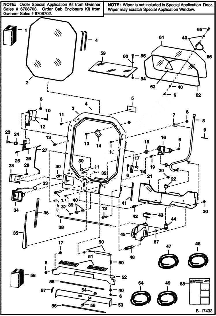 Схема запчастей Bobcat 500s - CAB ENCLOSURE (L.H. Hinged) ACCESSORIES & OPTIONS