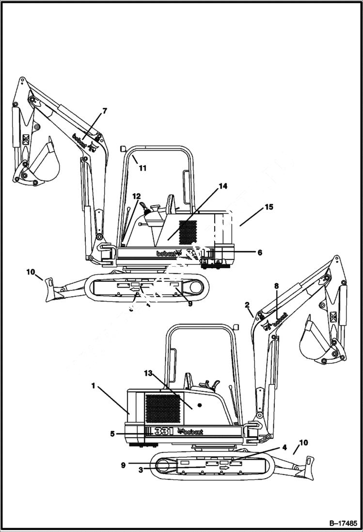 Схема запчастей Bobcat 334 - DECALS (S/N 512915200 & Above, 516711001 & Above and 517711001 & Above) ACCESSORIES & OPTIONS