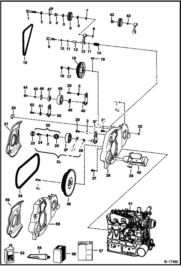 Схема запчастей Bobcat 700s - ENGINE & ATTACHING PARTS (Belt Drive System - W/Fixed Idler) POWER UNIT