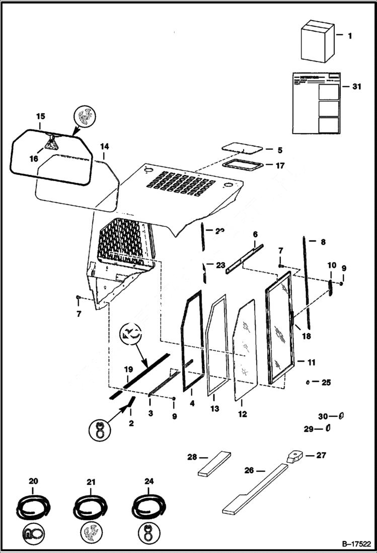 Схема запчастей Bobcat S-Series - CAB WINDOWS (Top, Rear & Side) ACCESSORIES & OPTIONS