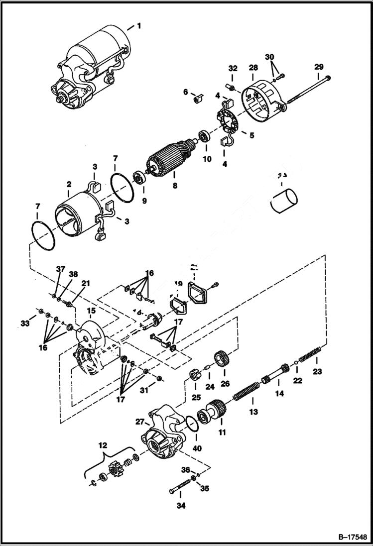 Схема запчастей Bobcat 320 - STARTER (1.4 KW - Nippondenso) (228000-6650) ELECTRICAL SYSTEM