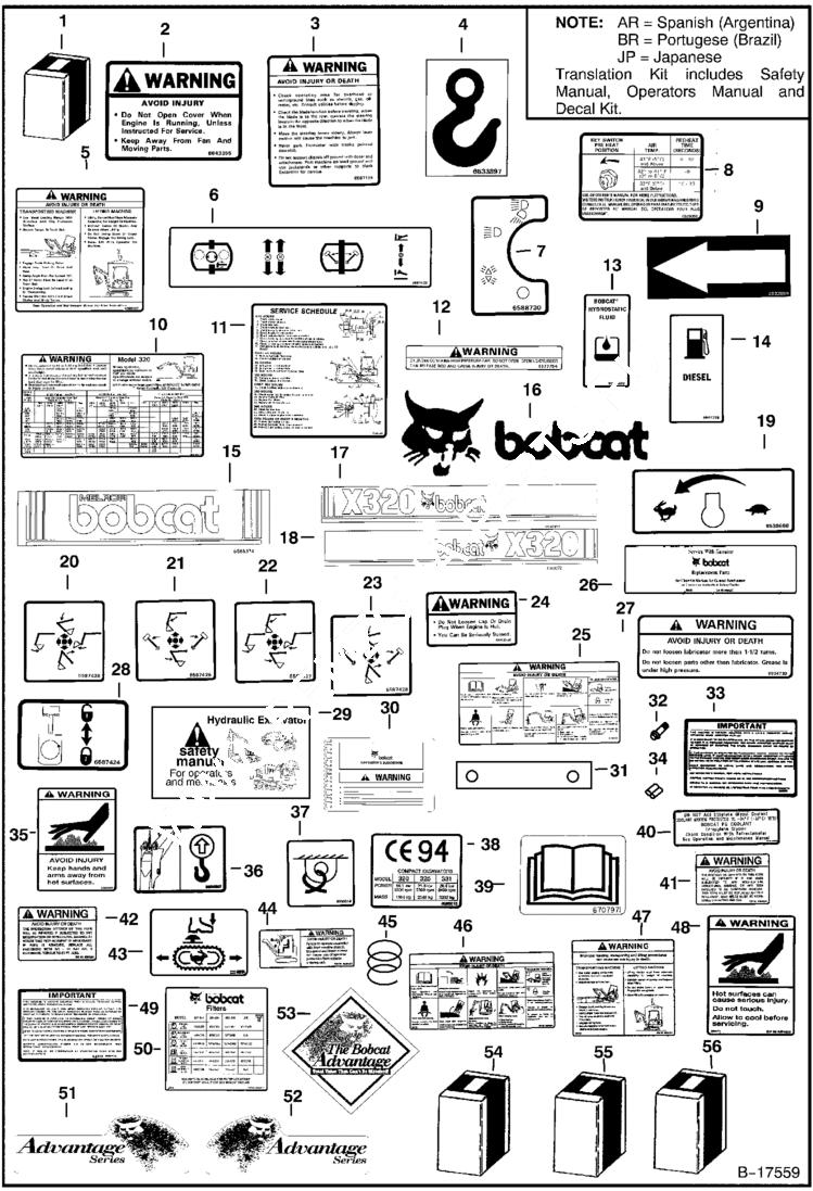 Схема запчастей Bobcat 322 - DECALS ACCESSORIES & OPTIONS