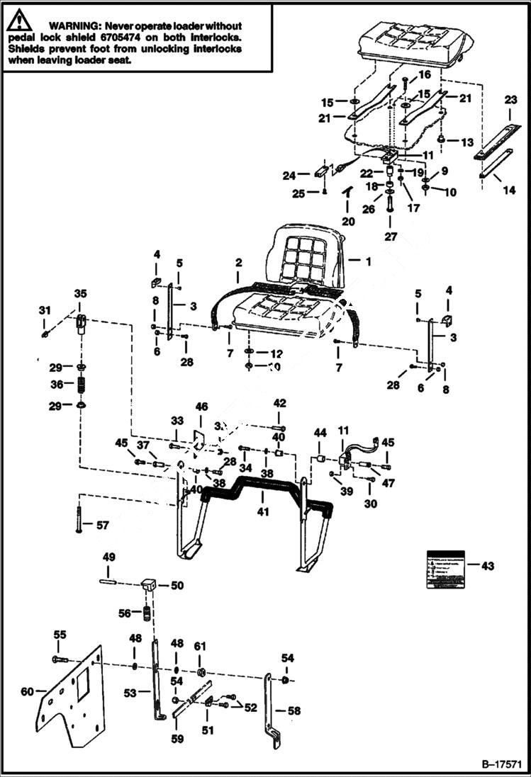 Схема запчастей Bobcat 900s - SEAT & SEAT BAR MAIN FRAME