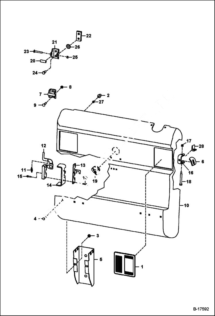 Схема запчастей Bobcat 500s - REAR DOOR (S/N 5163 13550 & Bel, 5164 15034 & Bel) MAIN FRAME