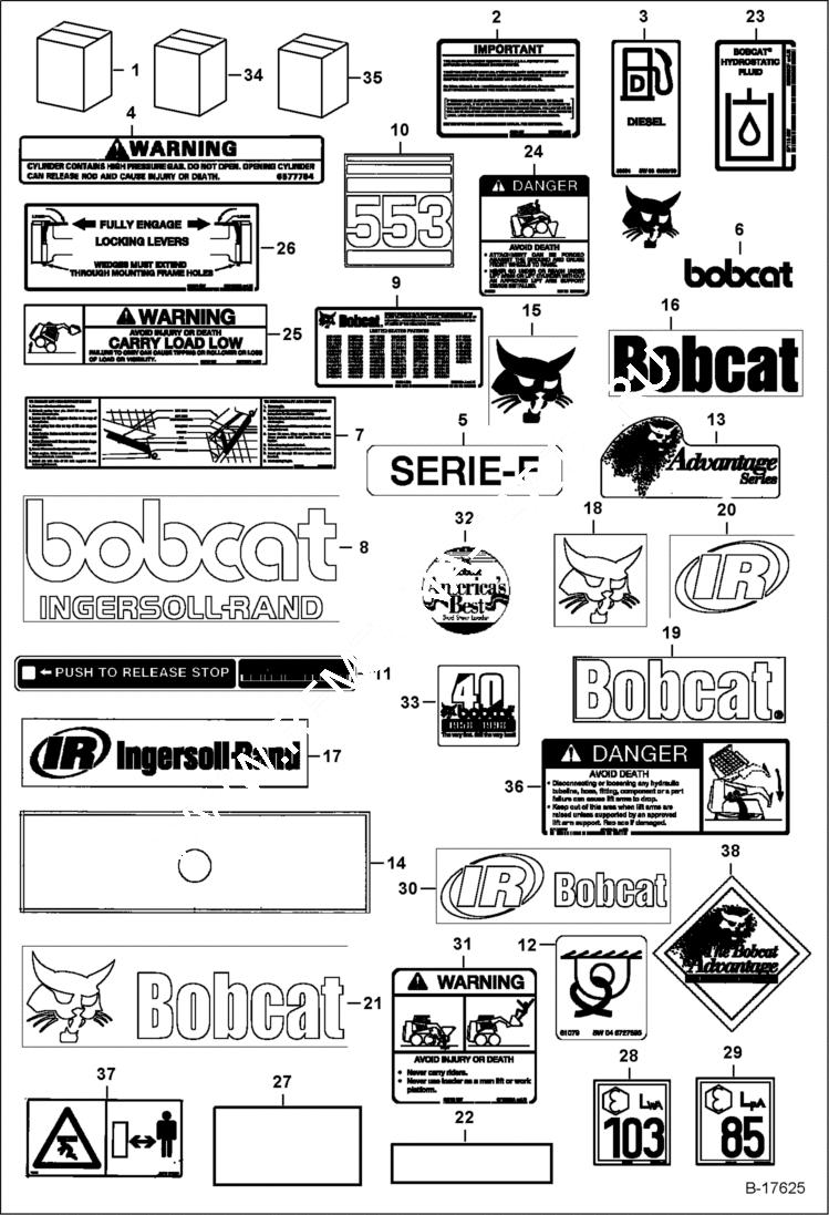 Схема запчастей Bobcat 500s - DECALS (Outside) ACCESSORIES & OPTIONS