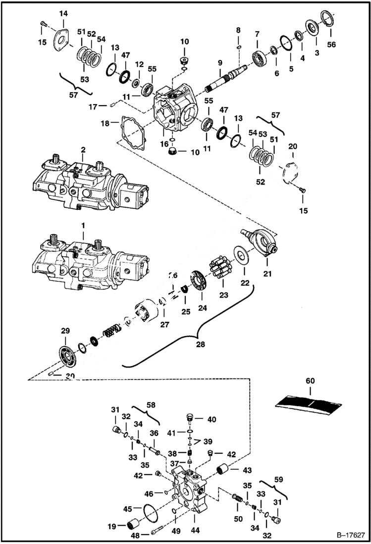 Схема запчастей Bobcat 700s - HYDROSTATIC PUMP (Model M91-35911 & 35916) HYDROSTATIC SYSTEM