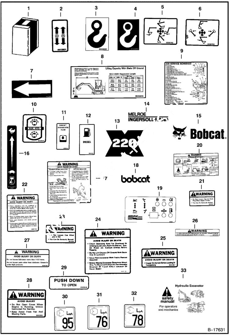 Схема запчастей Bobcat 220 - DECALS ACCESSORIES & OPTIONS