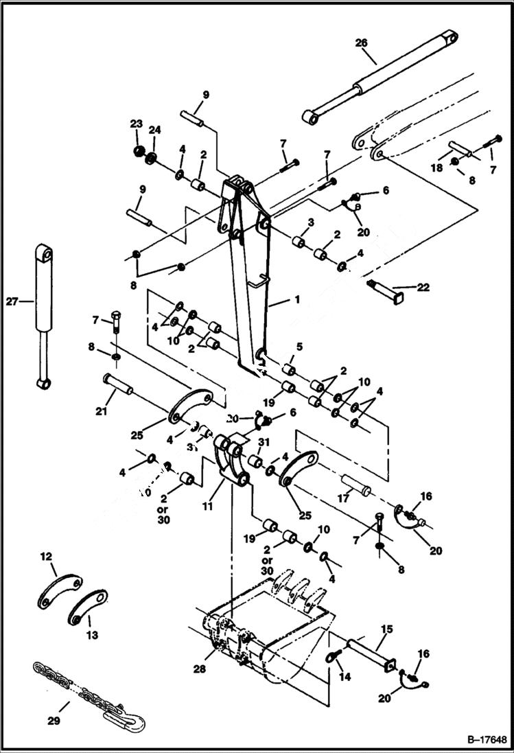 Схема запчастей Bobcat 220 - ARM & BUCKET LINK WORK EQUIPMENT