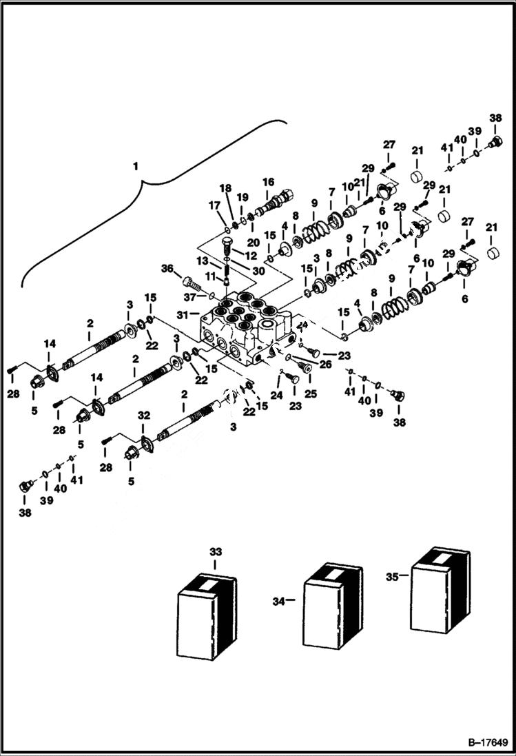 Схема запчастей Bobcat 220 - CONTROL VALVE (3-Spool) (Melroe) (Service Replacement Valve) HYDRAULIC SYSTEM