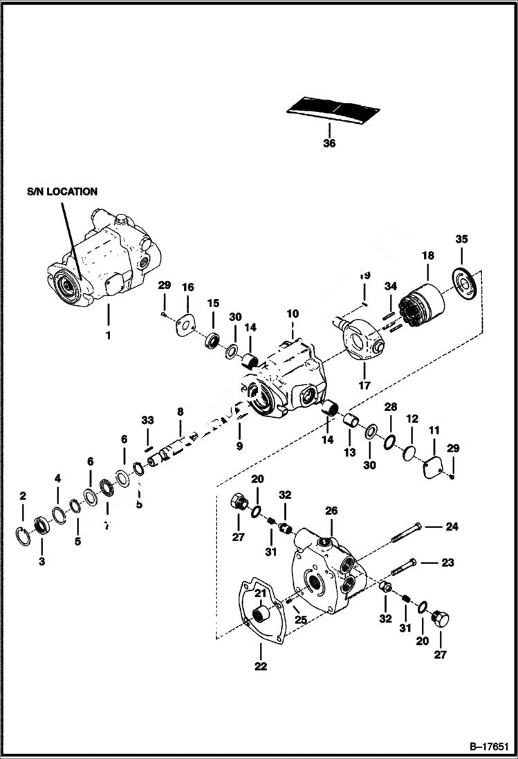 Схема запчастей Bobcat 400s - HYDROSTATIC PUMP (Pulley End) (5618 11771, 5619 12215 & Below) HYDROSTATIC SYSTEM