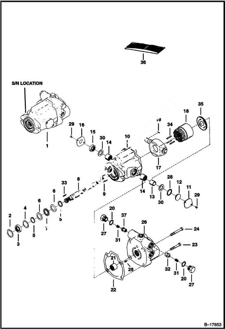 Схема запчастей Bobcat 400s - HYDROSTATIC PUMP (Pulley End) (S/N 5617-11933 & Above, S/N 5620-11284 & Above) HYDROSTATIC SYSTEM