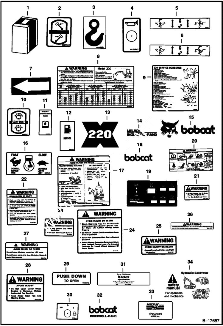 Схема запчастей Bobcat 220 - DECALS ACCESSORIES & OPTIONS