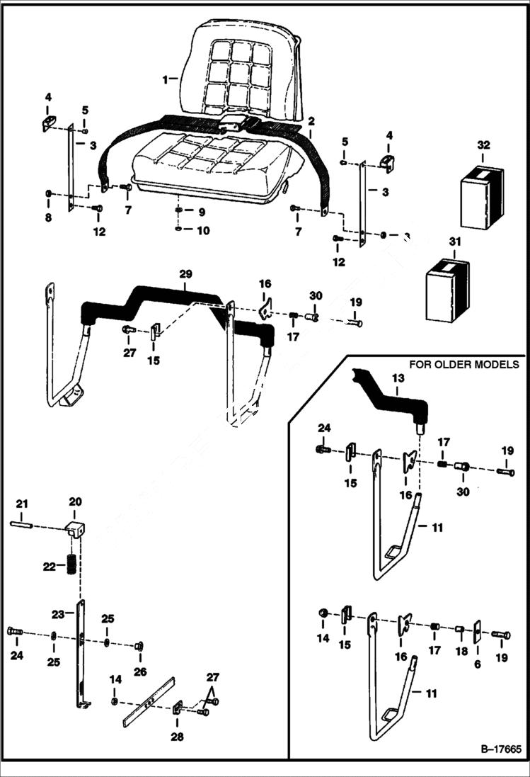 Схема запчастей Bobcat 500s - SEAT & SEAT BAR MAIN FRAME