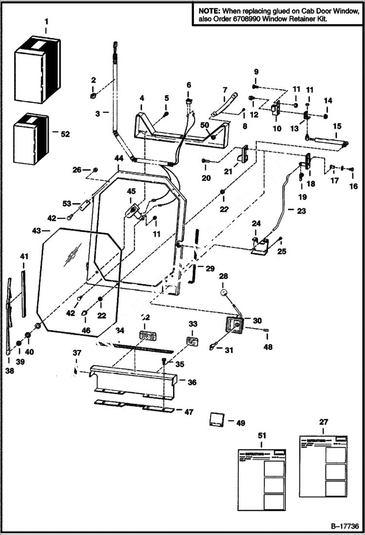 Схема запчастей Bobcat 500s - CAB DOOR (R.H. Hinged) ACCESSORIES & OPTIONS