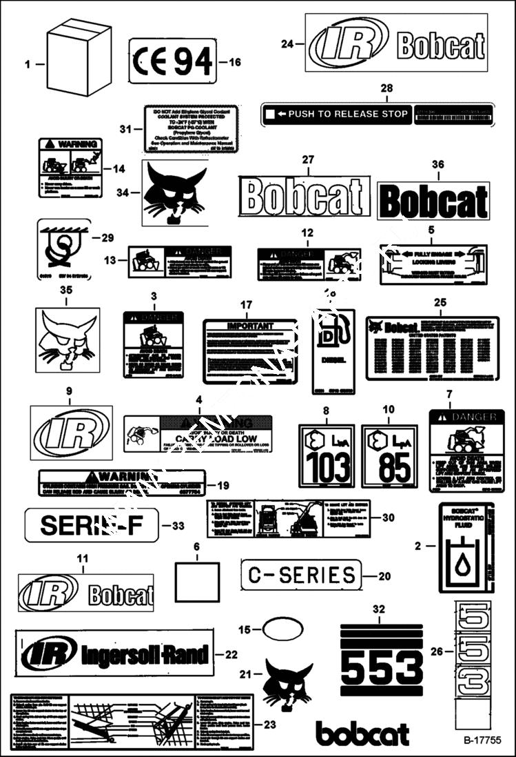 Схема запчастей Bobcat 500s - DECALS (Outside) ACCESSORIES & OPTIONS