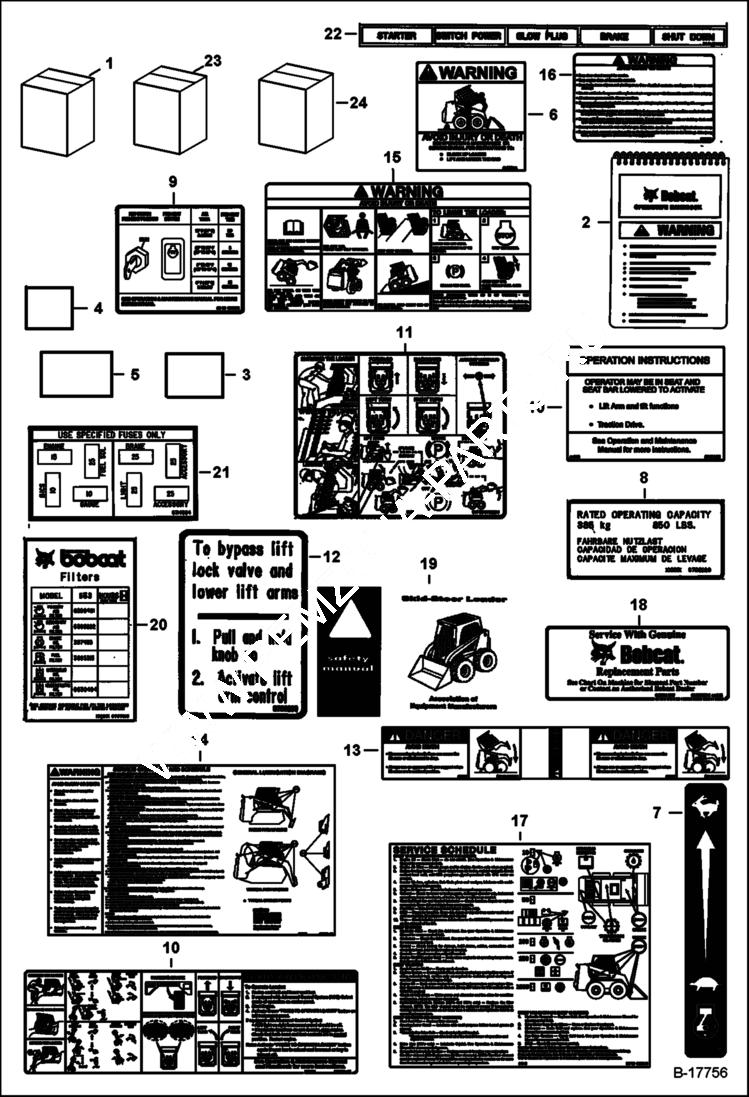 Схема запчастей Bobcat 500s - DECALS (Inside) ACCESSORIES & OPTIONS