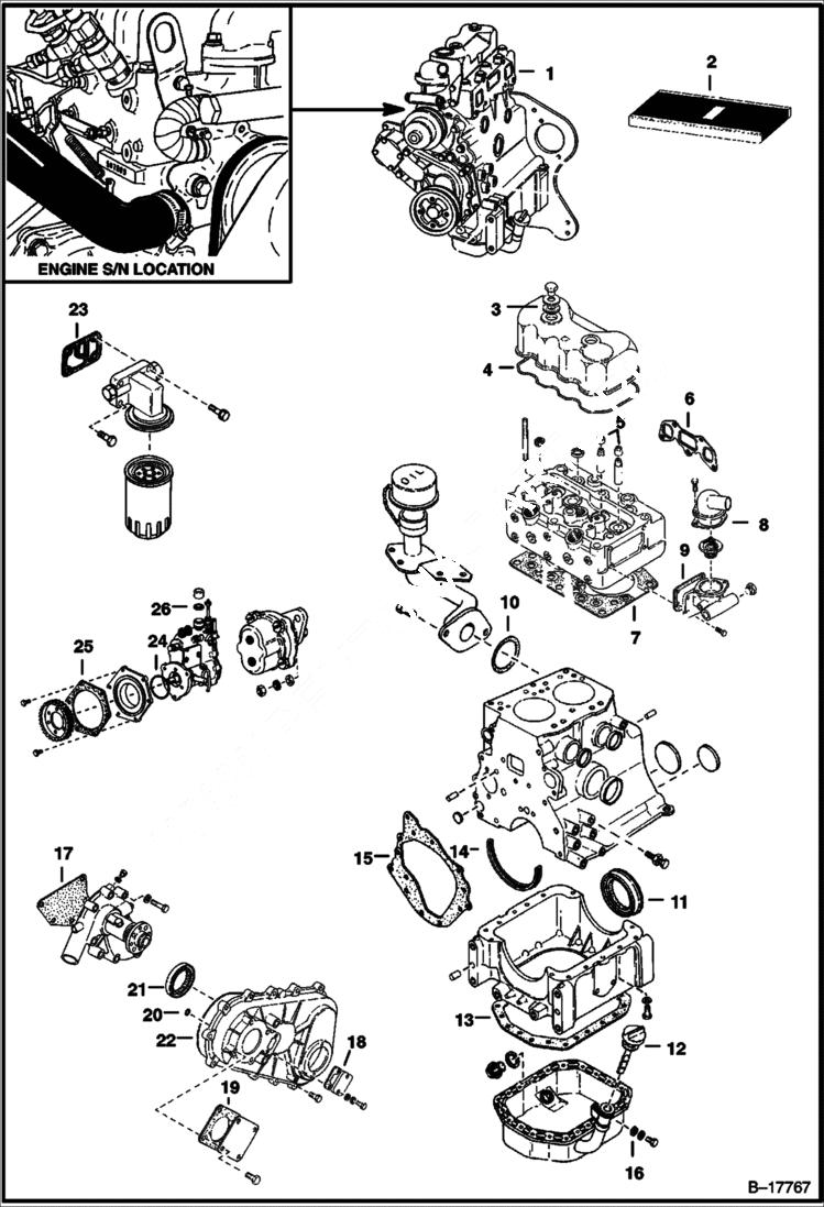 Схема запчастей Bobcat 500s - ENGINE ISUZU 2AA1 POWER UNIT