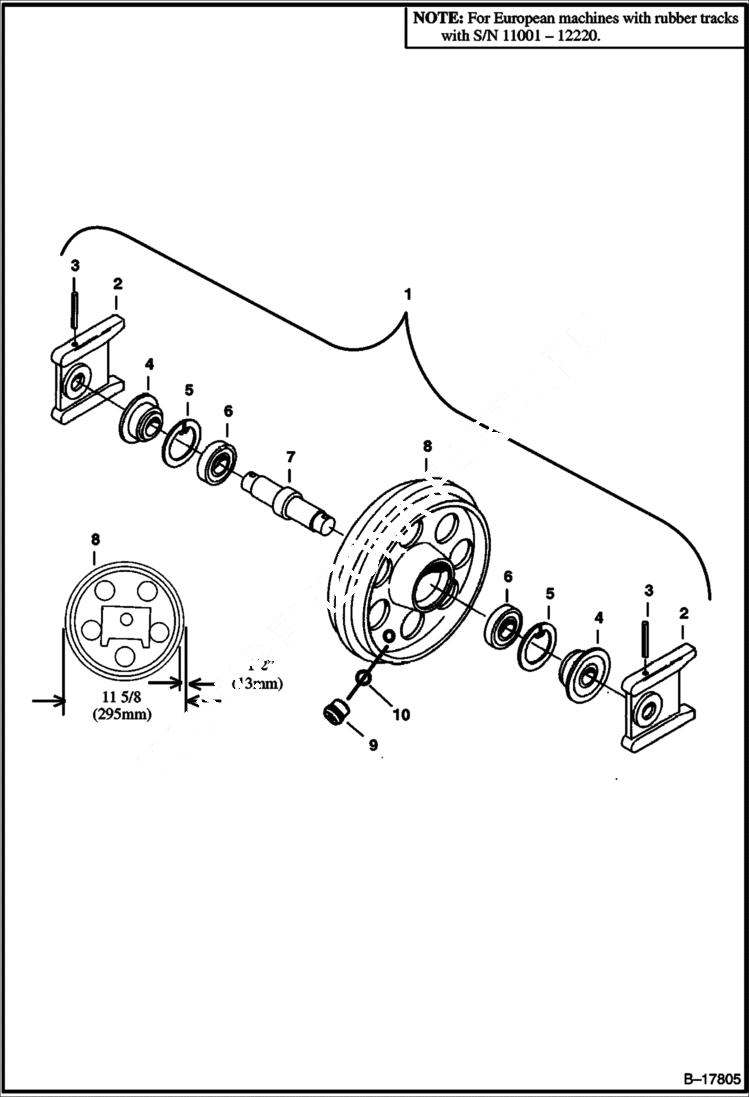 Схема запчастей Bobcat 325 - FRONT IDLER (For all Steel Tracks & for Rubber tracks on European Models) (W/ Oil Plug) UNDERCARRIAGE