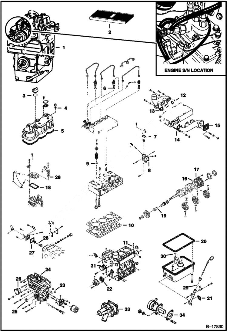 Схема запчастей Bobcat 500s - ENGINE & GASKET KITS (Kubota D950-B) POWER UNIT