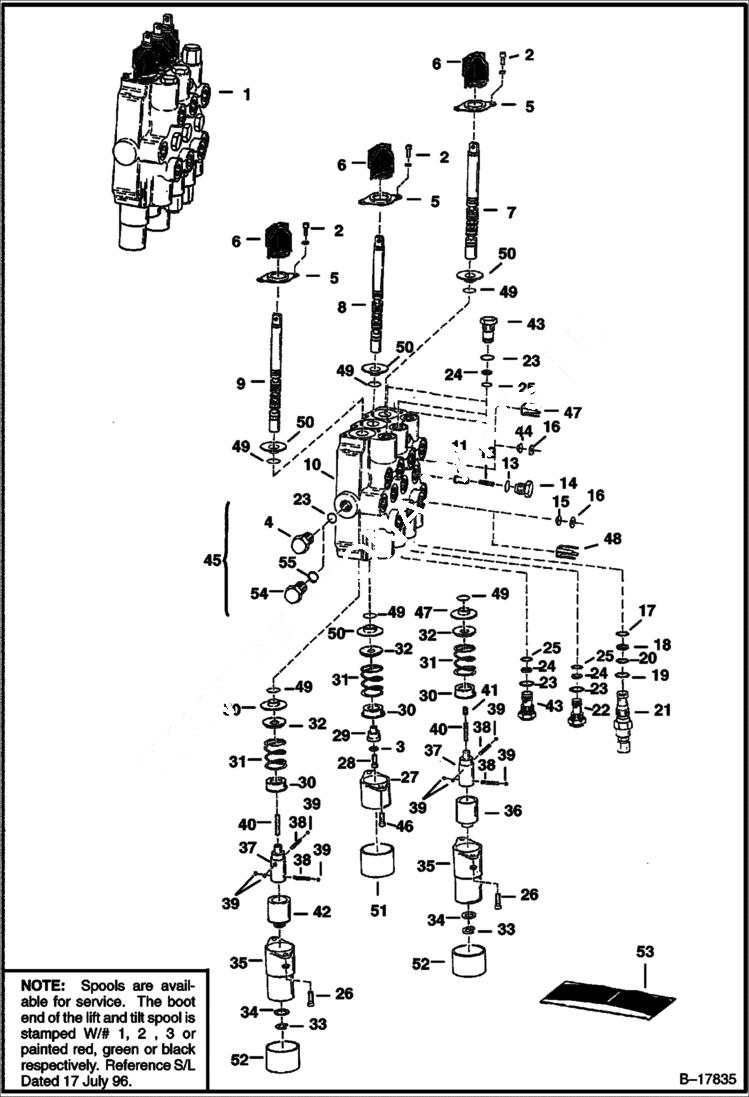 Схема запчастей Bobcat 500s - HYDRAULIC CONTROL VALVE HYDRAULIC SYSTEM