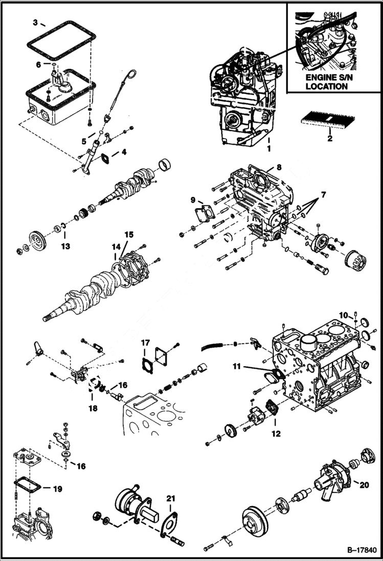 Схема запчастей Bobcat 500s - ENGINE (Kubota D950-B) POWER UNIT