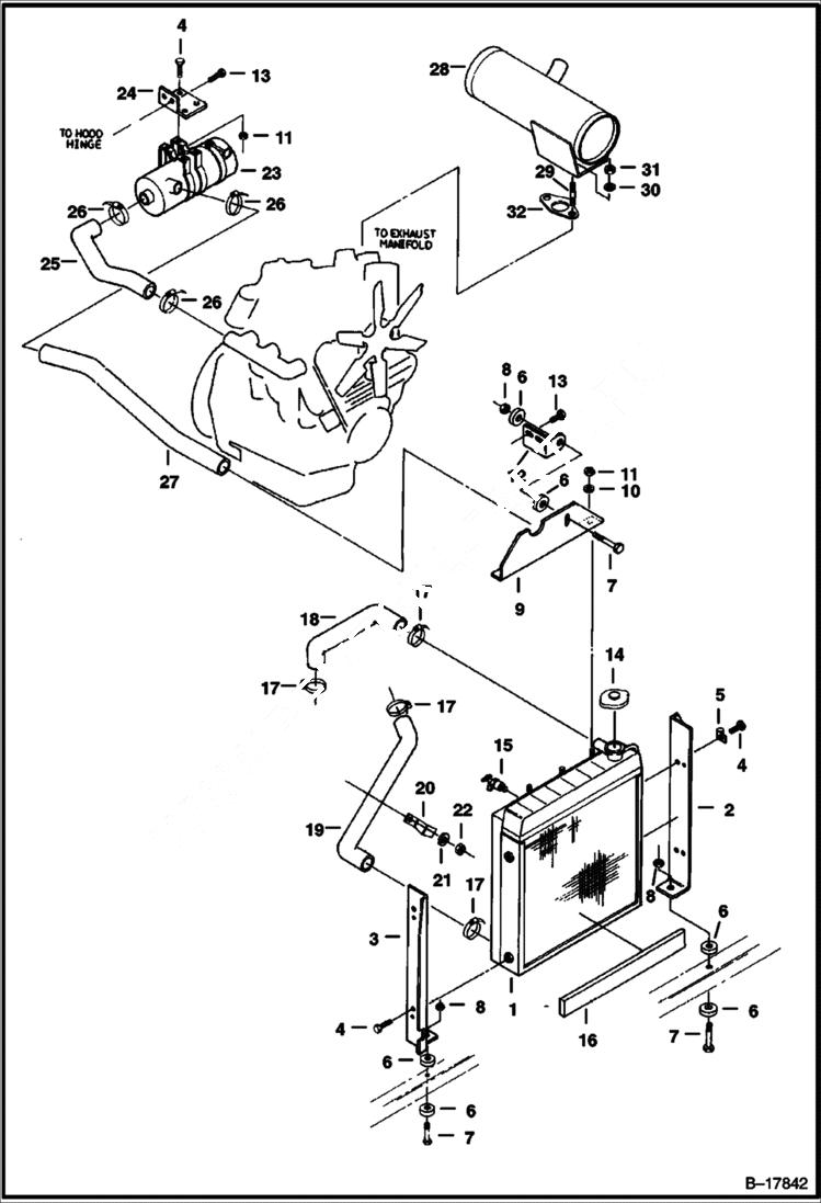 Схема запчастей Bobcat 220 - RADIATOR, AIR CLEANER & MUFFLER MOUNTING POWER UNIT