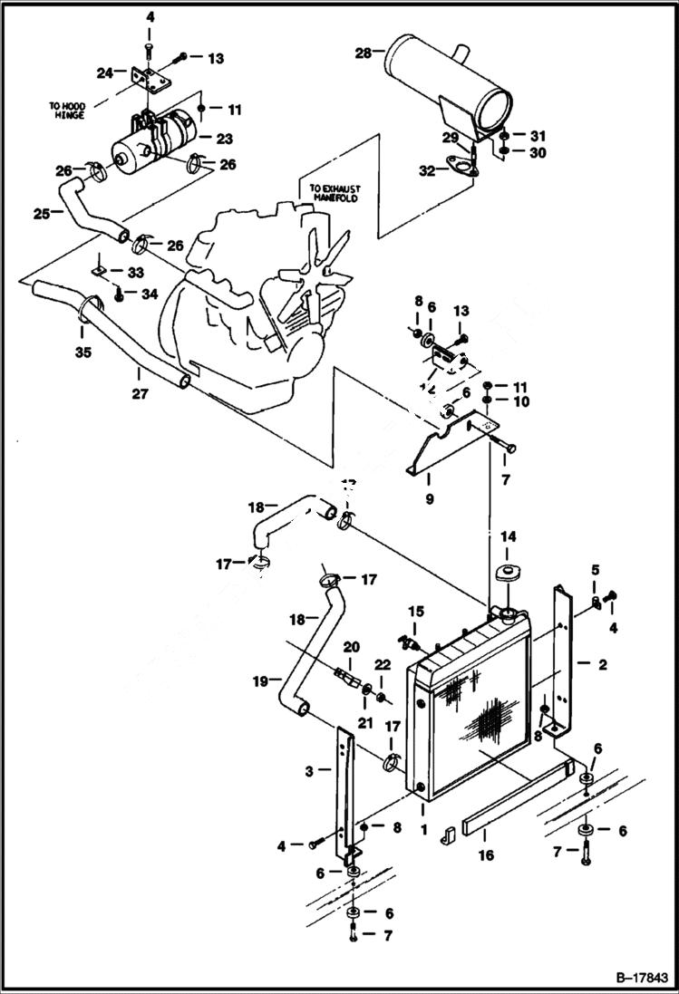 Схема запчастей Bobcat 220 - RADIATOR, AIR CLEANER & MUFFLER MOUNTING POWER UNIT