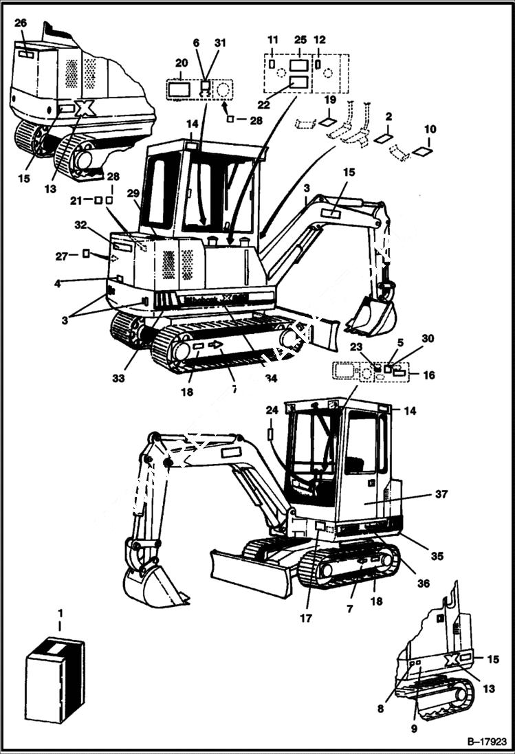 Схема запчастей Bobcat 225 - DECALS Location ACCESSORIES & OPTIONS