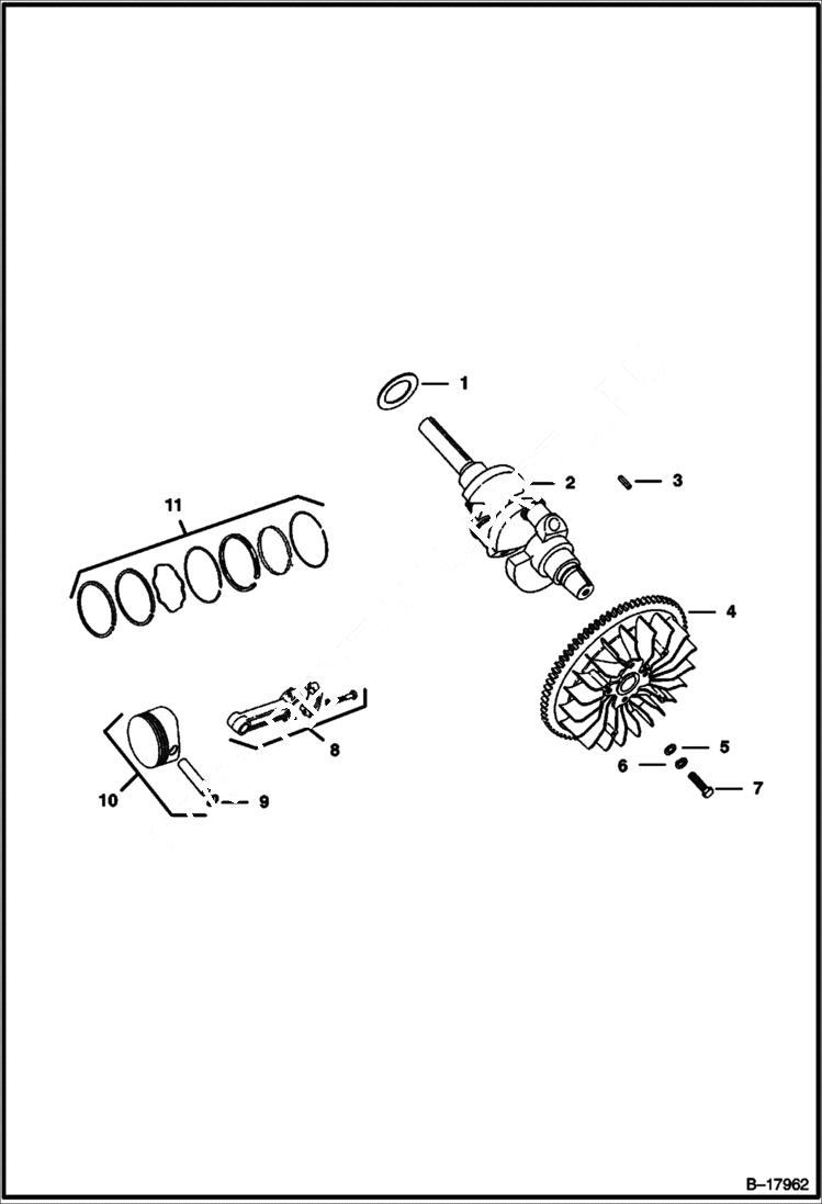 Схема запчастей Bobcat 400s - PISTONS, CRANKSHAFT & FLYWHEEL POWER UNIT