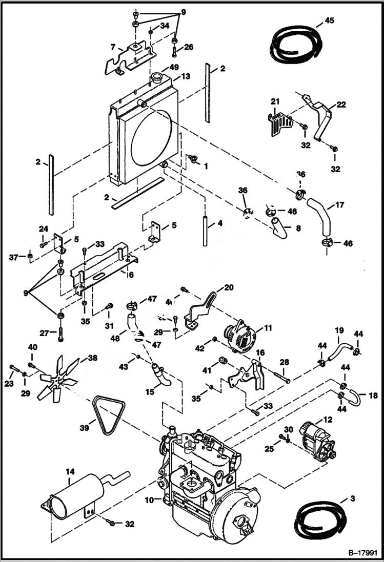 Схема запчастей Bobcat 322 - ENGINE & ATTACHING PARTS (Radiator & Muffler) POWER UNIT