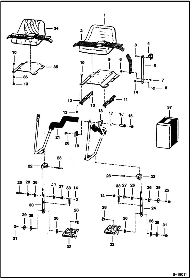 Схема запчастей Bobcat 400s - SEAT & SEAT BAR (S/N 11950 & Above) MAIN FRAME