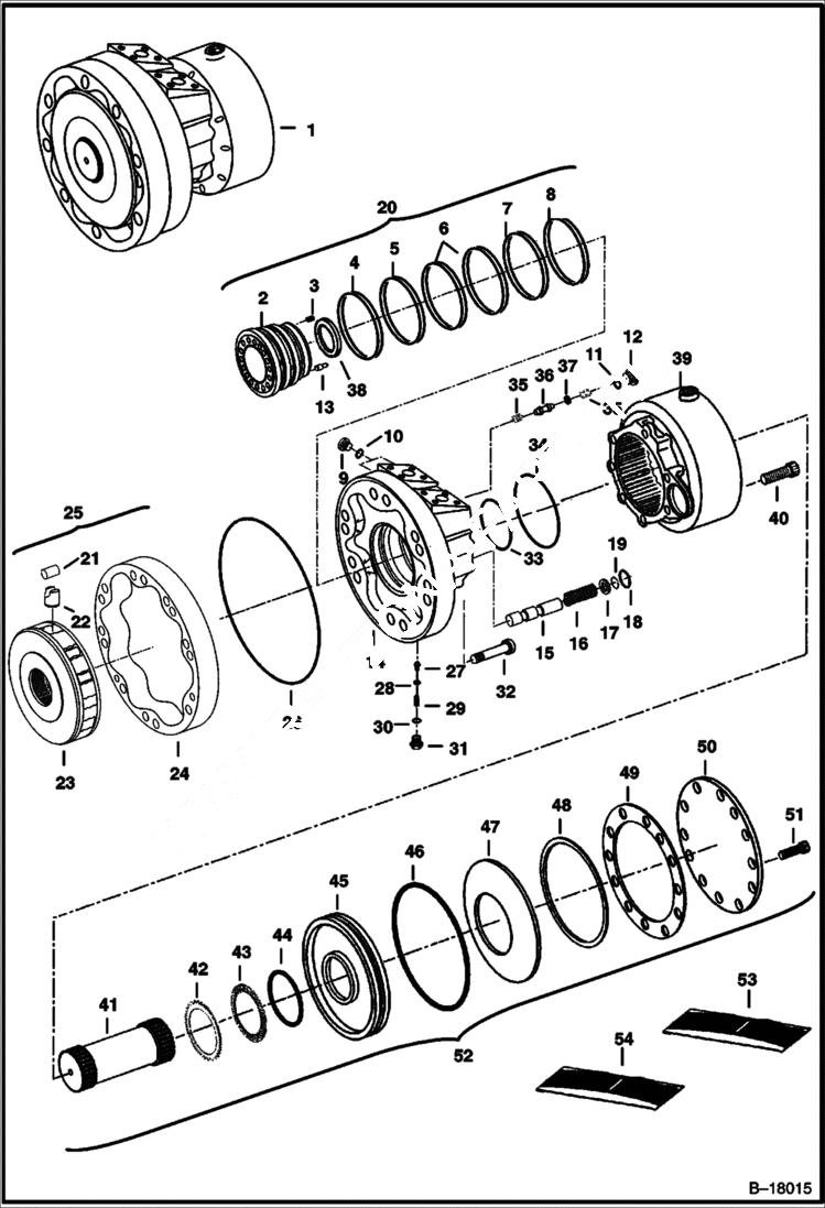 Схема запчастей Bobcat 800s - HYDROSTATIC MOTOR & BRAKE (2-Speed Option) HYDROSTATIC SYSTEM