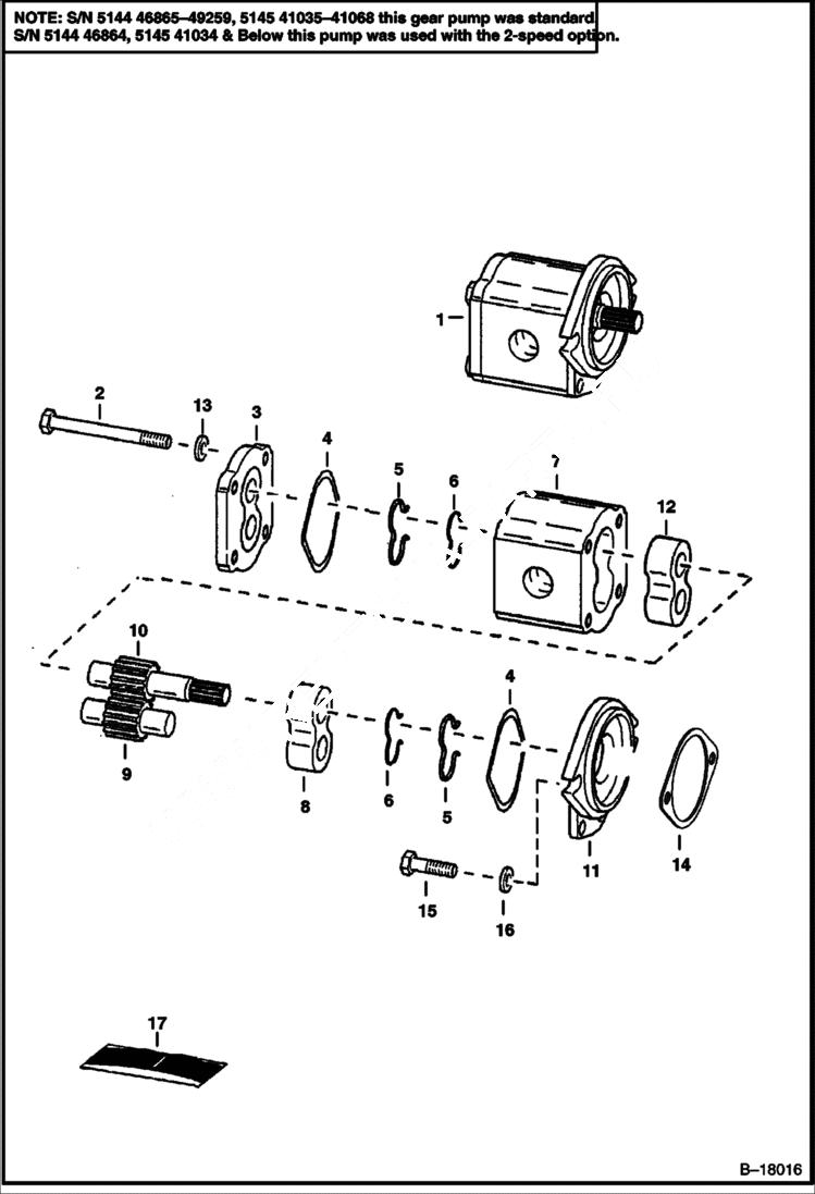 Схема запчастей Bobcat 800s - GEAR PUMP (Aluminum) (S/N 514449259, 514541068 & Below) HYDROSTATIC SYSTEM