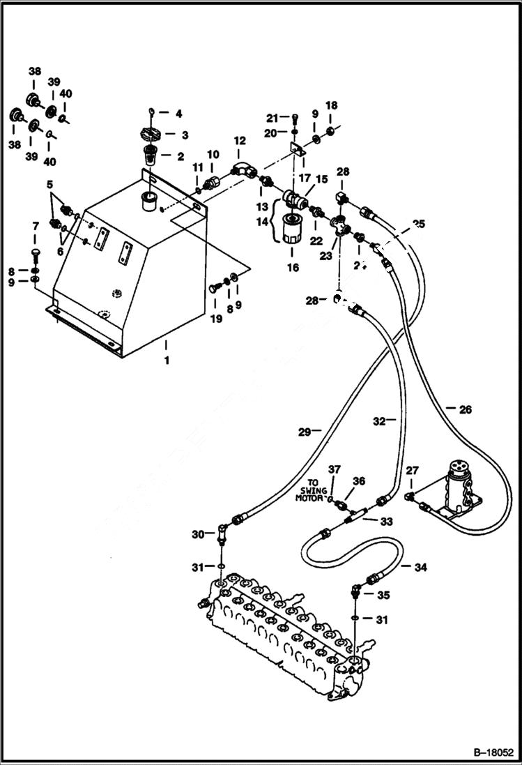 Схема запчастей Bobcat 220 - HYDRAULIC CIRCUITRY, TANK & FILTER (Valve to Tank) (S/N 508211309 & Above) HYDRAULIC SYSTEM