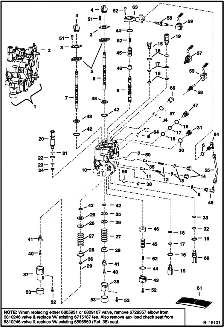 Схема запчастей Bobcat 800s - HYDRAULIC CONTROL VALVE (Advanced Hand Control System) HYDRAULIC SYSTEM