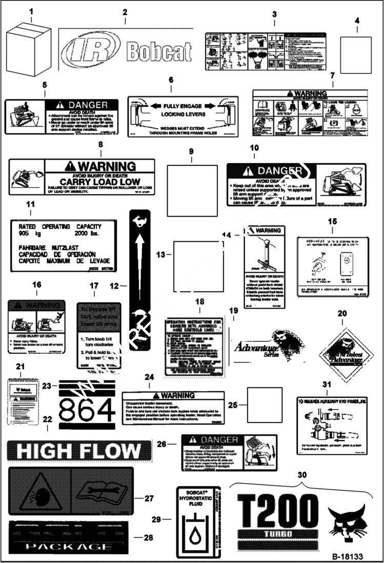 Схема запчастей Bobcat 800s - DECALS ACCESSORIES & OPTIONS