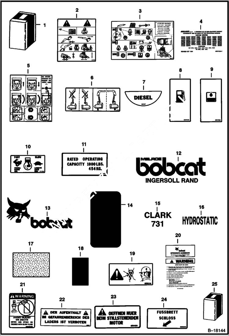 Схема запчастей Bobcat 700s - EUROPEAN ACCESSORIES (Decals) ACCESSORIES & OPTIONS