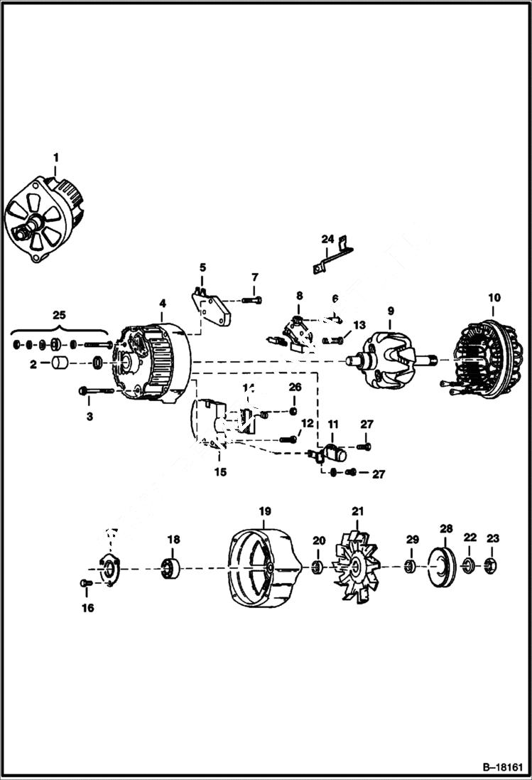 Схема запчастей Bobcat 700s - ALTERNATOR (Delco 1105070 or 1105422 - Open) ELECTRICAL SYSTEM