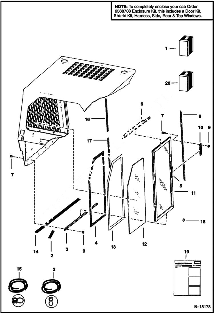 Схема запчастей Bobcat 700s - CAB WINDOWS (S/N 20001 & Above) ACCESSORIES & OPTIONS