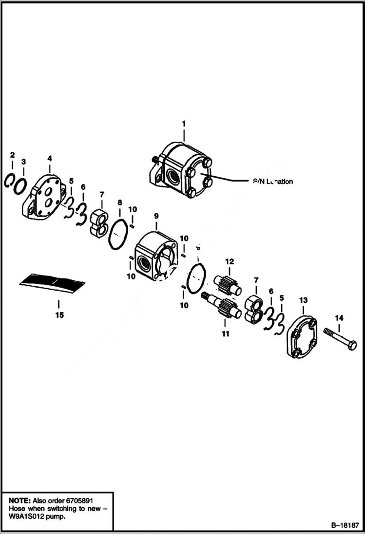 Схема запчастей Bobcat 600s - GEAR PUMP (W9A1S012) HYDROSTATIC SYSTEM