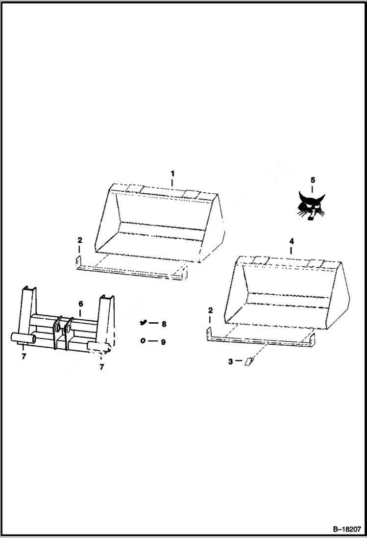 Схема запчастей Bobcat BUCKETS - BUCKETS - 400 Series, 440B & Farmboy Pin Mount & Bob-Tach Mount Loader