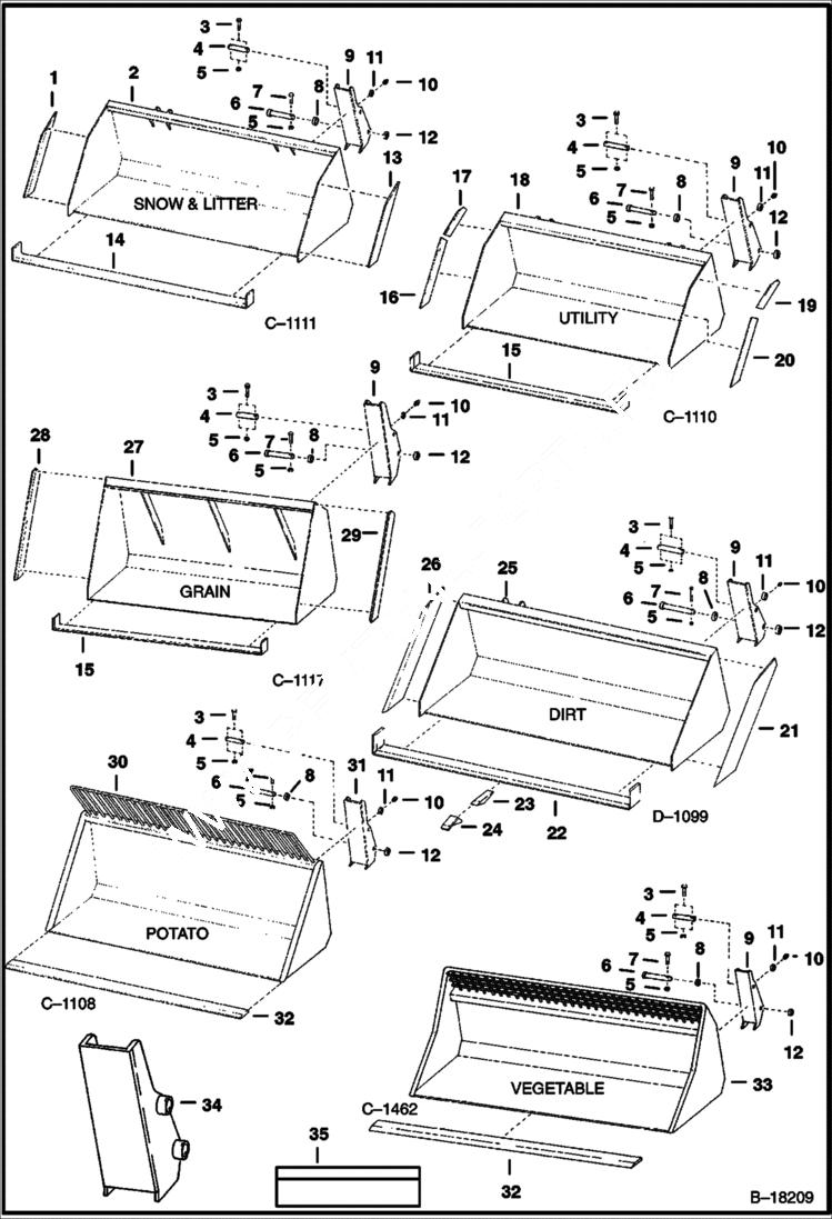 Схема запчастей Bobcat BUCKETS - BUCKETS - 444 & 500 Direct Mount Loader